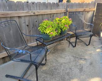 PRESALE - SPRING ACTION WROUGHT IRON CHAIRS $50 EACH/WROUGHT IRON COFFEE TABLE $35