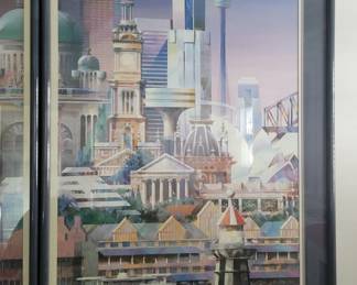 PRESALE - $100 LITHOGRAPH/DECORATIVE PRINT WITH ARTIST SIGNATURE CHARLES BILLICH OF SYDNEY AUSTRALIA I/II SURREAL CITYSCAPE COLLECTION- PAIRED SET