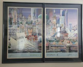 PRESALE - $100 LITHOGRAPH/DECORATIVE PRINT WITH ARTIST SIGNATURE CHARLES BILLICH OF SYDNEY AUSTRALIA I/II SURREAL CITYSCAPE COLLECTION- PAIRED SET