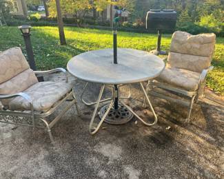 Vintage 1950's all aluminum patio set, table and 2 chairs
