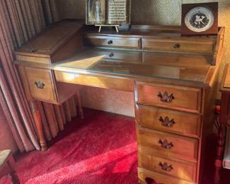 Solid maple desk w 6 dovetailed drawers, Athens Table Co