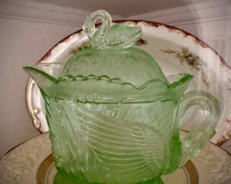 Westmoreland Glass Swan & Cattail Lidded Creamer