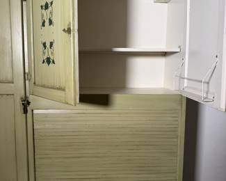 Hoosier doors open: shelves, a handy door rack and plenty of pantry storage.