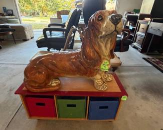 Bassett Hound statue, storage shelf