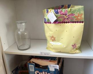Lot 7313772: Yellow Floral Gift Bag & Glass Apothecary Jar