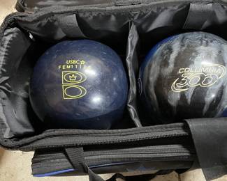 Lot 7313206: Brunswick Roller Bowling Bag, 2 Balls & Dexter Shoes Sz 11