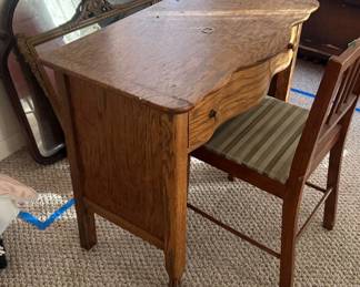 Lot 7312907: Antique Oak Claw-Foot Writing Desk with Wood Side Chair