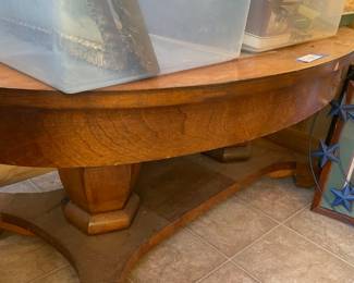Lot 7313230: Antique Oval Oak Double-Pedestal Coffee Table w/ Scroll Base