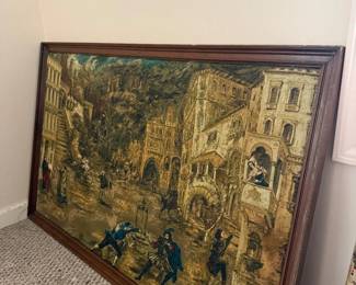 Lot 7312933: Large Framed Renaissance Street Scene Wall Art, Wood Frame