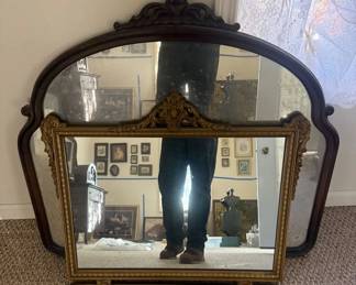 Lot 7312906: Pair of Wall Mirrors, Carved Wood Arch & Gold Ornate Frame