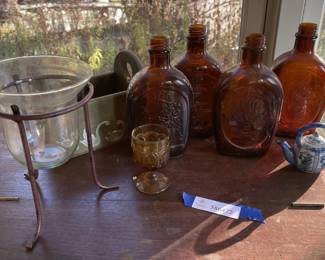 Lot 7313224: Four Amber 1776 Bicentennial Bottles & Vintage Decor Grouping