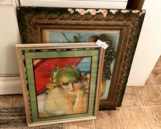 Lot 7313662: Antique Framed Print Grouping incl. Deco Flapper & Fruit Still Life