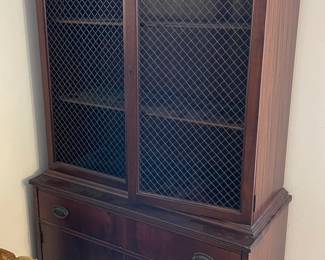 Lot 7313222: Mahogany China Cabinet with Brass Mesh Doors & Skeleton Keys
