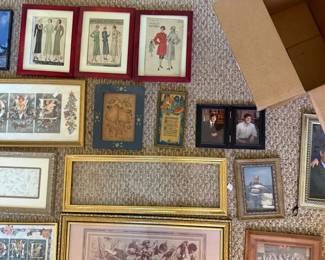 Lot 7312637: Framed 1930s Sewing Pattern Prints & Vintage Art Grouping