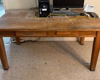 Lot 7312881: Antique Oak Two-Drawer Writing Desk / Work Table