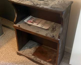 Lot 7312896: Small Dark Wood Open Shelf Bookcase with Scrolled Sides