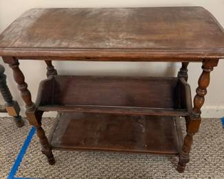 Lot 7312899: Antique Turned-Leg Three-Tier Side Table with Magazine Rack
