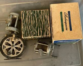 Lot 7313273: Shakespeare Fishing Reels, Hall 6-Cup Teapot & Glassware Group