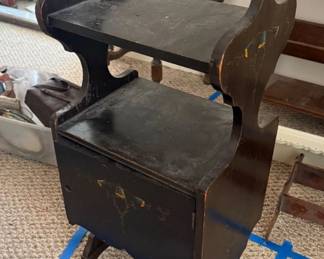 Lot 7312901: Antique Ebonized Wood Magazine Stand with Lower Cabinet