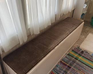 Lot 7313776: Upholstered Storage Bench with Brown Cushion Top