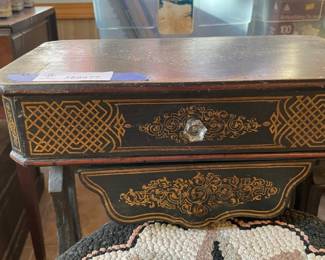 Lot 7313229: Victorian Black Lacquer Sewing Stand & Piano Stool with Claw Feet