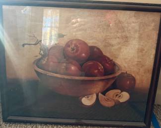 Lot 7312932: Framed Still Life Picture - Apples in a Wooden Bowl