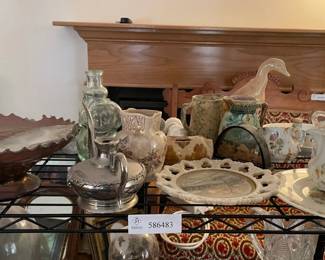 Lot 7313236: Antique China & Glass Group incl. Carnival Compote & Majolica Pitcher
