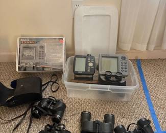 Lot 7312888: Garmin GPS 126, Eagle Fishfinders & 4 Pairs of Binoculars
