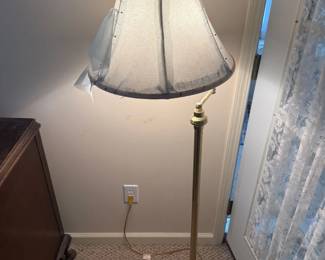 Lot 7312910: Brass-Tone Swing-Arm Floor Lamp with Bell Fabric Shade