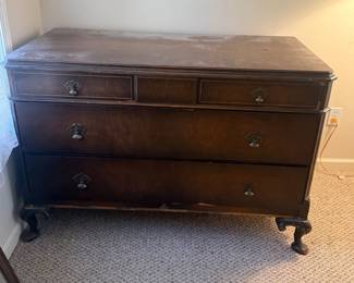 Lot 7312909: Antique Dark Wood Dresser Chest with Carved Cabriole Legs