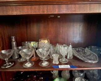 Lot 7313470: Uranium Glass Grouping incl. Etched Coupes & Cut Glass Dish