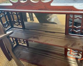 Lot 7313228: Chinese Chippendale Fretwork Shelf with 3 Vintage Stools & Benches