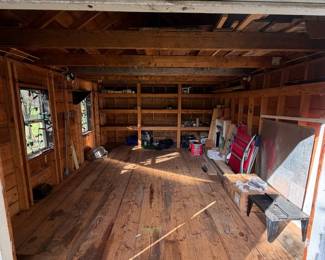 Lot 7312368: Entire Contents of Wooden Storage Shed - Tools, Hardware, Lumber, Supplies & More