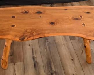 Lot 7312597: Rustic Live Edge Solid Wood Coffee Table with Natural Branch Legs - Lodge & Cabin Style
