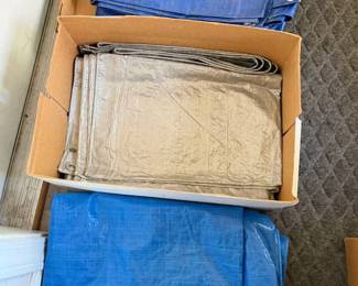 Lot 7312775: Large Assortment of Heavy-Duty Blue & Silver Utility Tarps with Reinforced Grommets