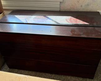 Lot 7312790: Vintage Dark Wood Blanket Chest / Storage Trunk with Hinged Lift-Top Lid