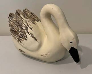 Lot 7312709: Decorative White Swan Sculpture with Rustic Wood-Textured Wings - Woodland Creek