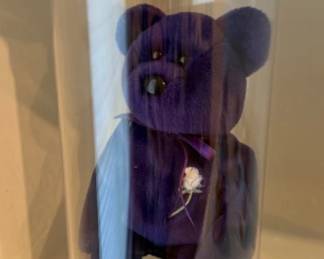 Lot 7312698: TY Beanie Babies Princess Diana Memorial Purple Bear with Rose Emblem & Display Case