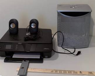 Lot 7312726: HP Envy 4502 All-in-One Printer, Sentinel Paper Shredder & Computer Speakers