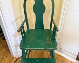 Vintage Green Painted Wooden Child's High Chair
