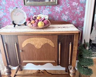 Vintage 1920s Walnut and Burl Wood Server