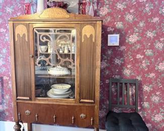 1920s-1930s Jacobean Revival Walnut China Cabinet