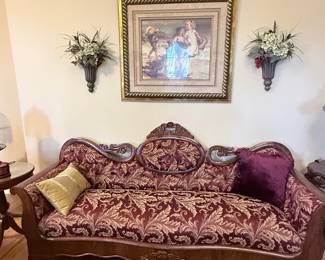 Victorian Revival Carved Wood Camelback Sofa