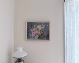 Vintage Floral Still Life Print in Light Oak Frame