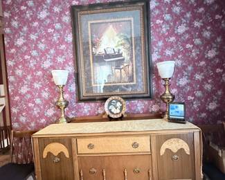Vintage American Buffet Server with Burl Wood Veneer