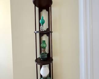Vintage 3-Tier Wall-Mounted Display Shelf with Miniature Oil Lamps