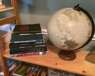 Military books, globe