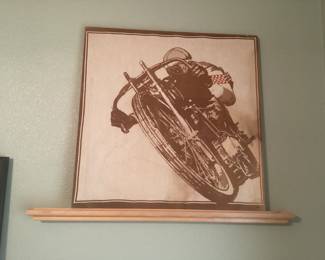 Vintage stretched fabric motorcycle art