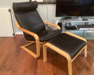 Ikea birch veneer chair and ottoman