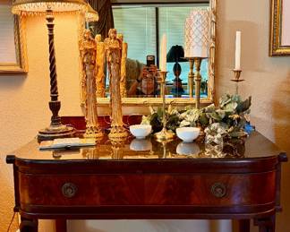 Stunning  Federal Style Mahogany Consolewith Burl Walnut Trim